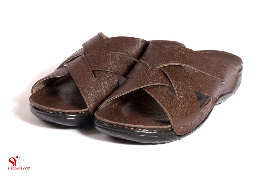 دمپایی چرم مردانه با کف طبی و نرم رنگ قهوه ای