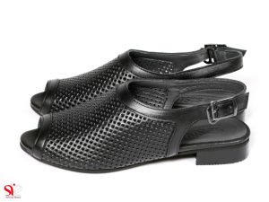 کفش تابستانی زنانه مدل مونیکا با بند سگکدار مشکی و جلوباز