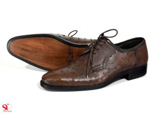 زیره چرم طبیعی کفش مجلسی مردانه مدل الماس با چرم شترمرغ