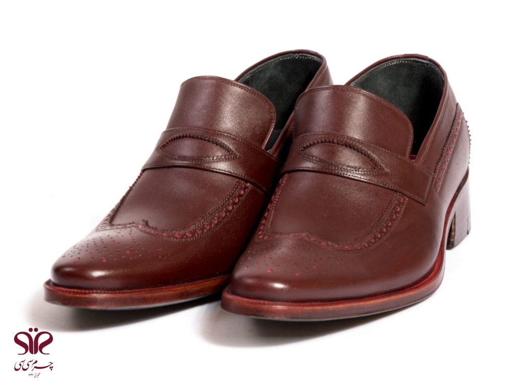 کفش مردانه دامادی مدل اشکی بی بند قهوه ای