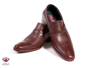کفش هشترگ چرمی مدل اشکی بی بند قهوه ای