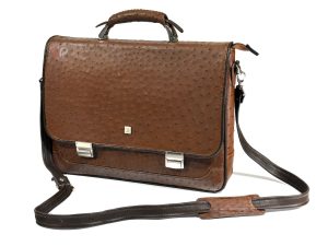 کیف اداری با بند رو دوشی با چرم شترمرغ