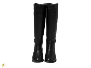 چرم نرم بوت ساق بلند تخت زنانه مدل نیلسا مشکی - کفش سی سی