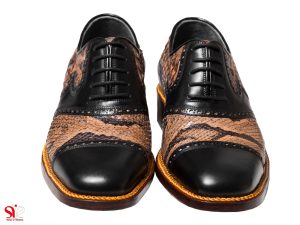 چرم ترکیبی مار پایتون و گاوی برای کفش مجلسی و خاص مردانه سلیو