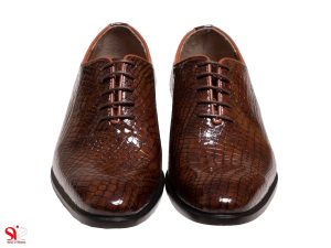 کفش مردانه مجلسی با چرم ورنی قهوه ای روشن تولید شرکت لمبرتی ایتالیا