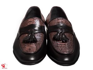 کفش مجلسی مردانه هیرو با رویه چرم گاوی و پوست صاق پای شترمرغ