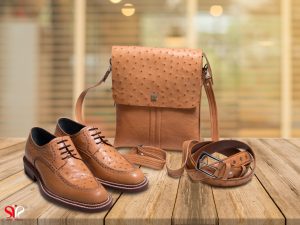 ست کیف و کفش و کمربند چرم شترمرغ