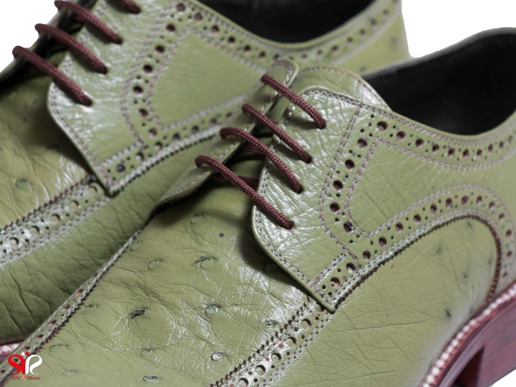چرم سبز یشمی شترمرغ برای کفش مدل برلیان سی سی