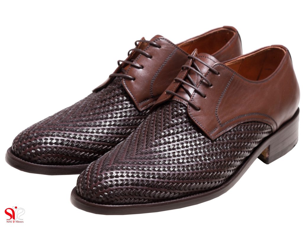 عکس مدل کفش مجلسی مردانه رنگ قهوه ای بافتی