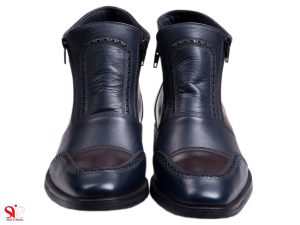 نیم پوتین مردانه مدل سهند با رویه چرم ترکیبی سرمه ای سی سی