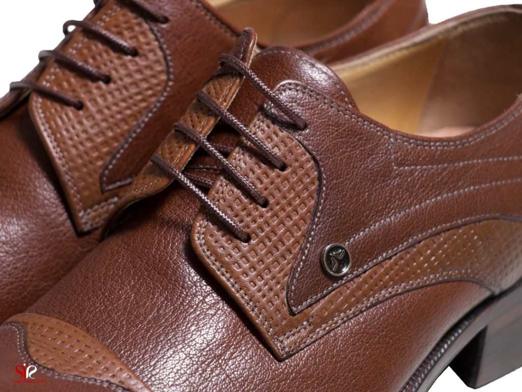 چرم رویه ترکیبی قهوه ای عسلی برای کفش مردانه مجلسی مدل استیون سی سی