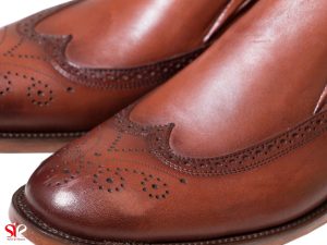 کفش چرم رنگ عسلی پولیشی مدل مانچو - صنایع چرم سی سی تبریز