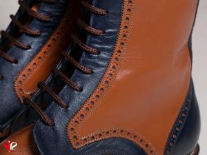 ترکیب چرم گاوی عسلی و سرمه ای مدل شکسپیر سی سی - کفش تبریز