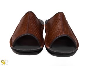 دمپایی مردانه چرمی جلوباز مدل کونته رنگ عسلی سی سی