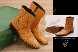 نیم بوت مردانه تمام چرم مدل بنتلی رنگ کرم عسلی - کفش تبریز