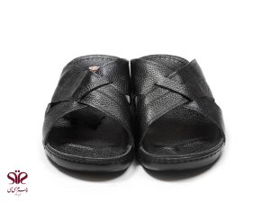 دمپایی جلو باز مردانه چرمی مدل نیکدل پلاس مشکی