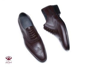 کفش تبریز تمام چرم دستدوز مدل آذین قهوه ای