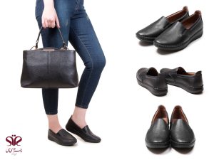 کفش زنانه چرمی بی بند مدل ماندی مشکی