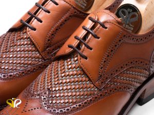 رویه بافت شده کفش چرم دستدوز سانچز عسلی