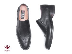 کفش مردانه چرم دستدوز مدل آذران بی بند مشکی 3