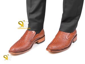 کفش چرم دستدوز تبریز مدل بافتی پلاس