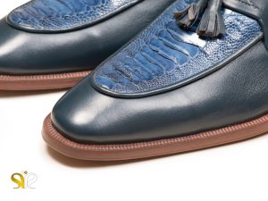 کفش لاکچری مردانه چرم آبی مدل هیرو پلاس