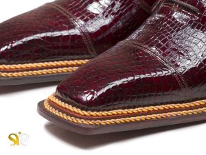 دوخت زنجیر بخیه کفش چرم مردانه مجلسی مدل پریمو زرشکی