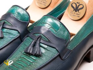 کفش چرم دستدوز تبریز مدل هیرو پلاس سبز-ابی