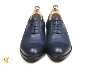 کفش چرم دستدوز سی سی مدل ژاکارد سرمه ای