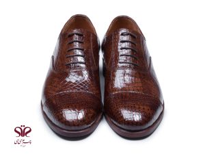 کفش مجلسی چرم مردانه مدل جیمز پوست ماری عسلی 2