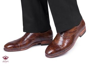 کفش مجلسی چرم مردانه مدل جیمز پوست ماری عسلی 5