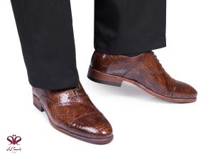 کفش مجلسی چرم مردانه مدل جیمز پوست ماری عسلی 6