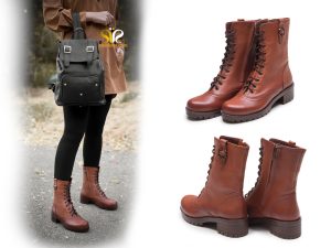 نیم بوت زنانه چرمی مدل نیلا رنگ عسلی