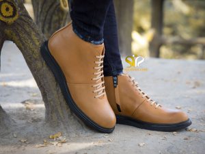 نیم بوت مردانه چرم مدل چارلی عسلی