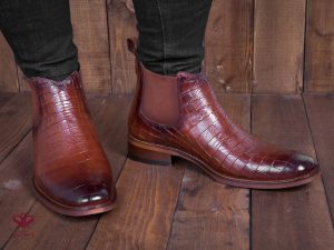 نیم بوت چرم مجلسی مردانه مدل باتیستا رنگ عسلی 5
