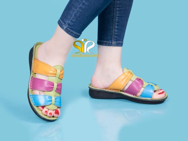 دمپایی خوشرنگ چرم زنانه