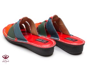 دمپایی دخترانه چرمی همراه با کفی طبی مدل رنگین کمان قرمز