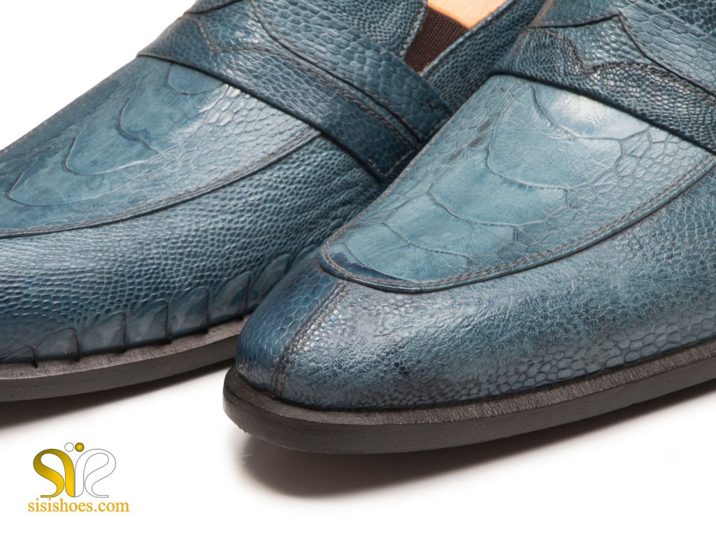 پوست کروکودیلی کفش آبی مردانه