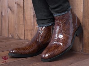 نیم بوت چرم مجلسی مردانه مدل فلوس رنگ قهوه ای