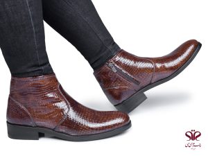 نیم بوت چرم مجلسی مردانه مدل فلوس رنگ قهوه ای