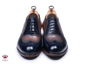 کفش مجلسی مردانه دستدوز مدل لیدر پلاس سرمه ای عسلی 3