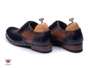 کفش مجلسی مردانه دستدوز مدل لیدر پلاس سرمه ای عسلی 6