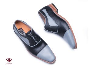 کفش چرم مردانه مدل اسپانیایی سرمه ای طوسی 7