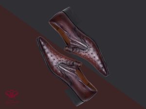 کفش مجلسی مردانه مدل ونیز پلاس با چرم شترمرغ رنگ قهوه ای 1