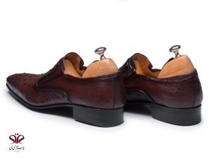 کفش مجلسی مردانه مدل ونیز پلاس با چرم شترمرغ رنگ قهوه ای