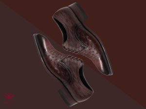 کفش چرم مجلسی مردانه رنگ قهوه ای چرم شترمرغ مدل رامتین پلاس