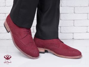 کفش چرم دست دوز نابوک زرشکی مردانه مدل ماهورا ۶