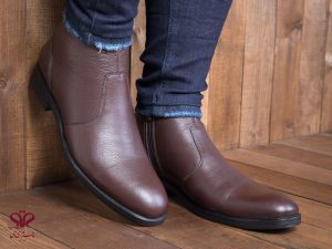 نیم بوت چرم مردانه مدل فوسکو ساده رنگ قهوه ای 5