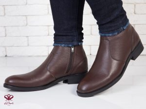 نیم بوت چرم مردانه مدل فوسکو ساده رنگ قهوه ای 6