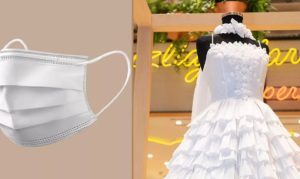 Read more about the article اولین بار در مد: لباس عروسی دوخته شده از ماسک های بهداشتی!